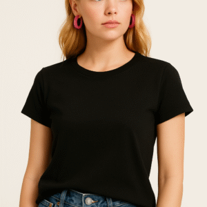 Women's Black T-Shirt Regular Crop Size Solid Black