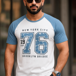 Men's Printed White Blue Regular Fit T-shirt