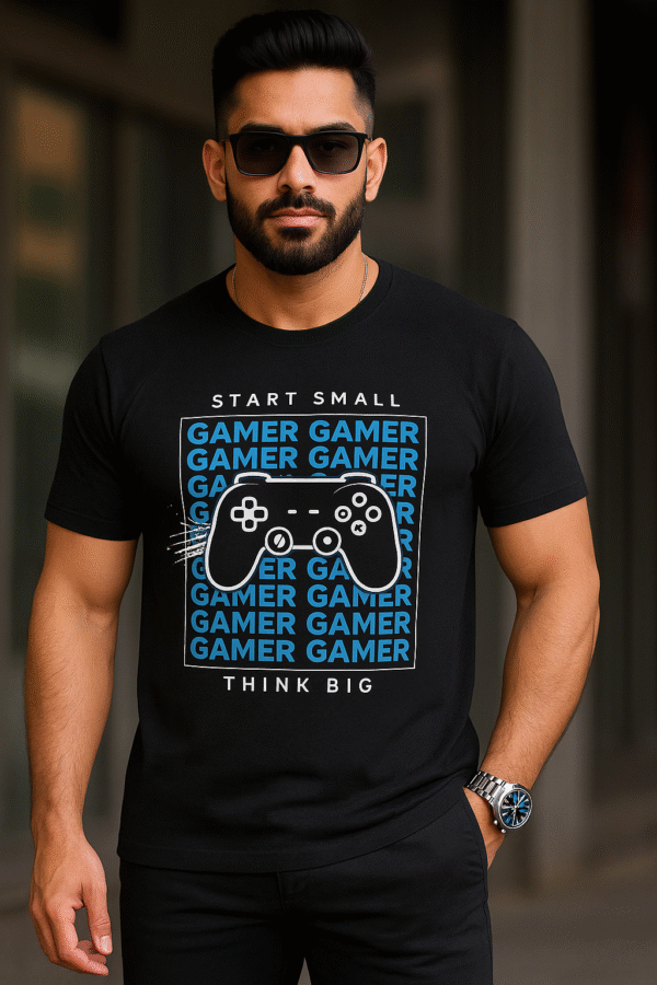 GamerMode Men's Black Cotton Printed T-Shirt – Game On in Style