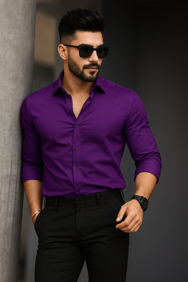 Men's Purple Polyester Formal Shirt – Office Wear Elegance