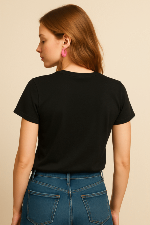 Women's Black T-Shirt Regular Crop Size Solid Black - Image 2