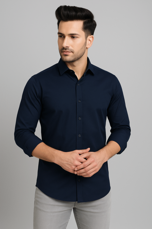 Men's Navy Blue Polyester Formal Shirt – Sharp & Stylish