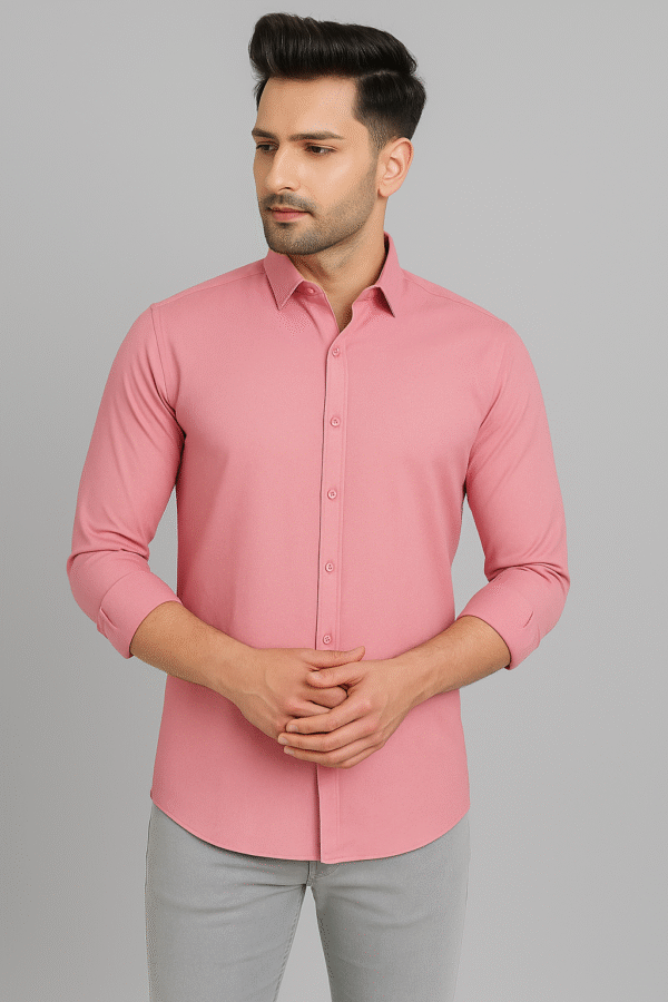 Men's Peach Polyester Formal Shirt